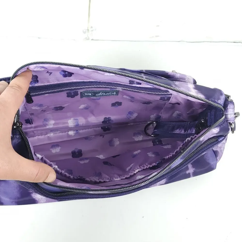 LUG Stretch Women's Purple Tie Dy Quilted Organizer Travel Crossbody Bag Purse